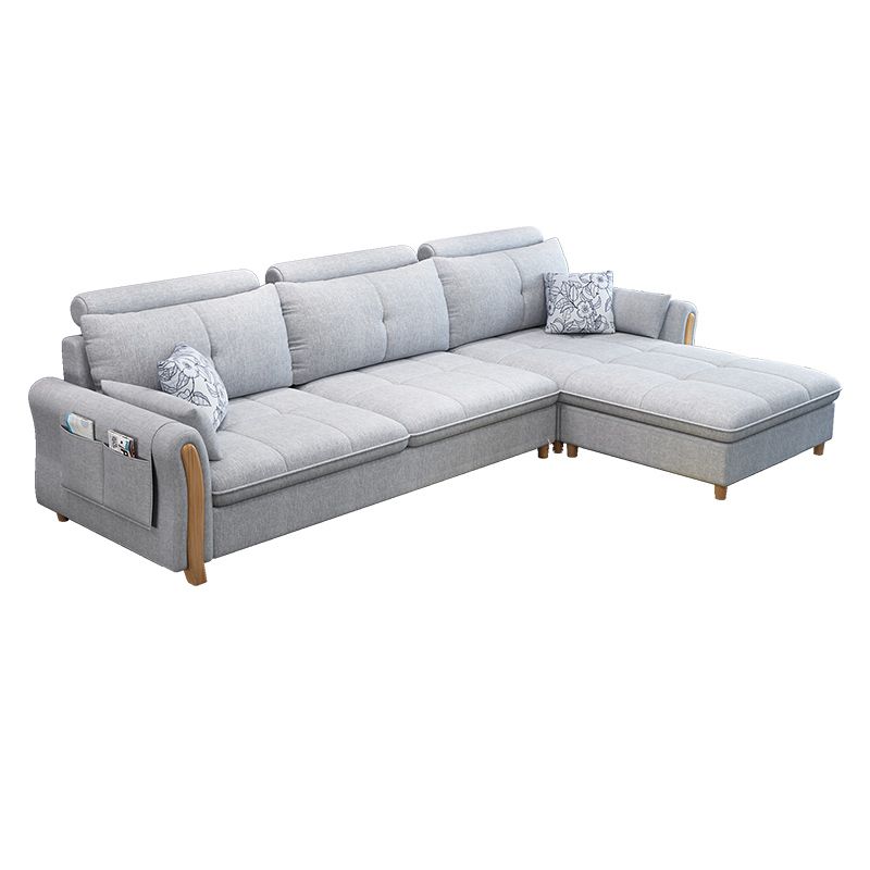Faux Leather and Linen Pillow Top Arm L-Shape Furniture Sectionals