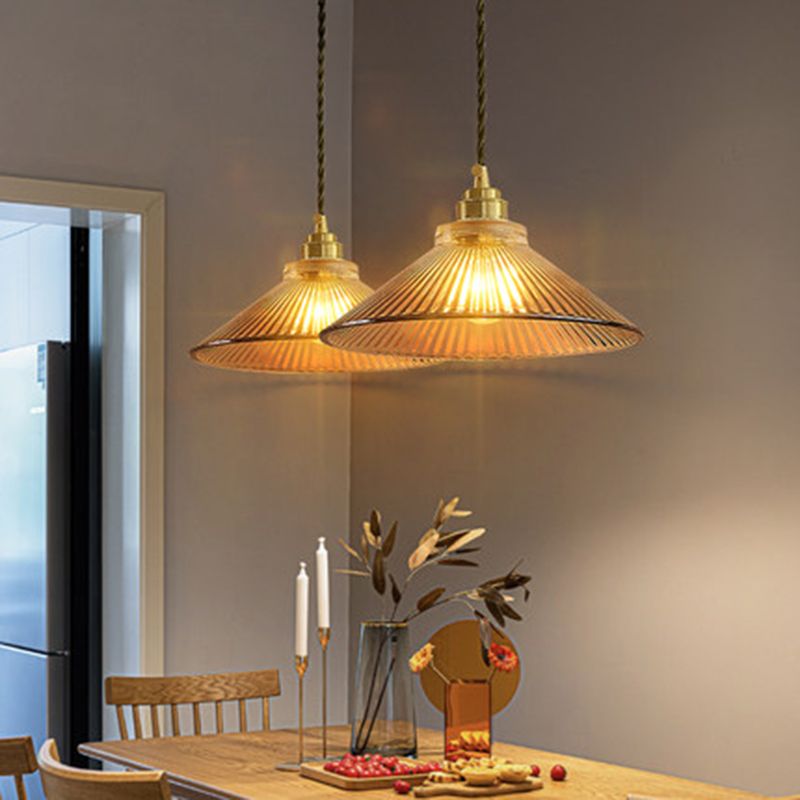 Cone 1 Light Pendant Light Fixture Industrial Style Glass Pendant Lamp in Gold