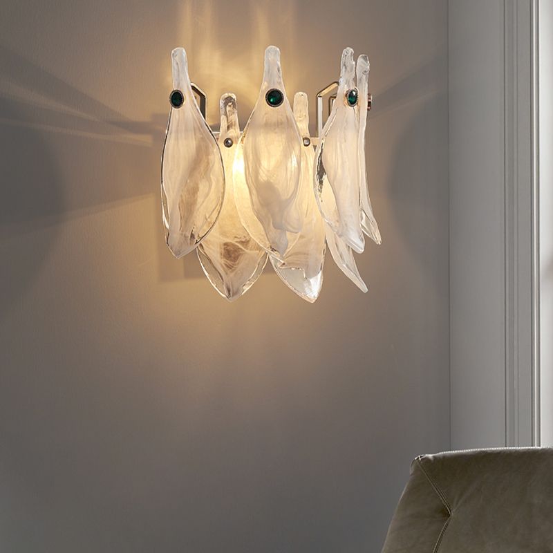 Modern Metal Wall Sconce Leaf Shape Wall Light with Glass Shade for Bedroom