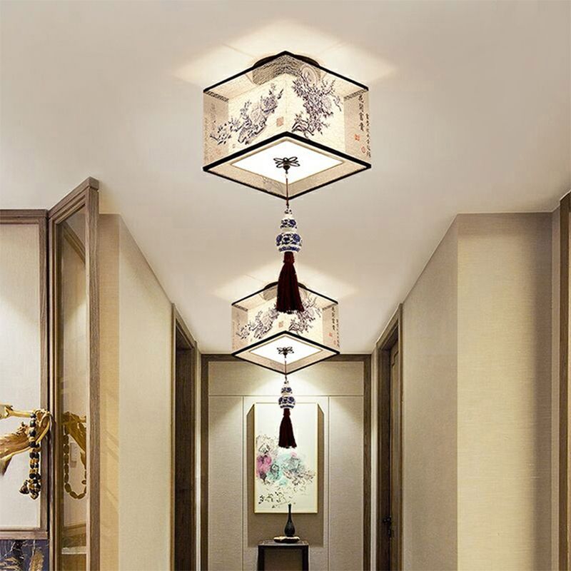 Plafonnier de Style chinois, abat-jour en tissu, lampe encastrée pour salon et salon
