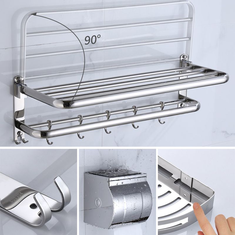 Contemporary Bathroom Accessories Hardware Set in Silver with Towel Bar