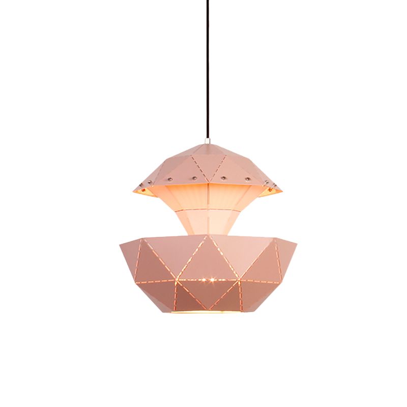 Iron Sailboat Laser-Cut Hanging Lamp Macaron 1 Light Pink/Blue/White Pendant Ceiling Light for Living Room