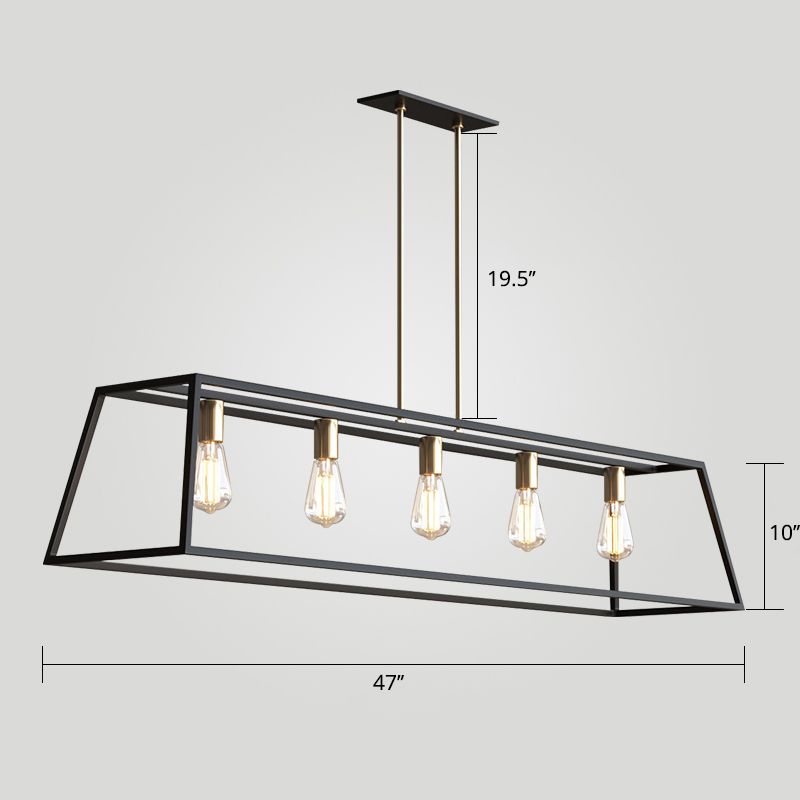 5 Bulbs Metal Island Light Fixture Industrial Black Trapezoid Dining Room Ceiling Suspension Lamp