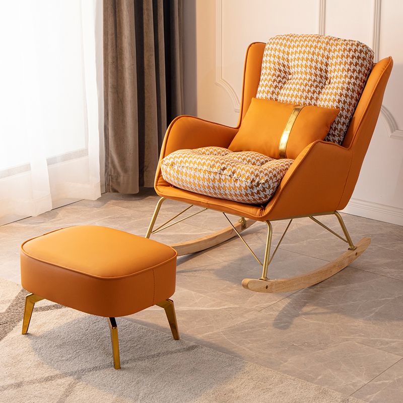 Modern Rocker Chair Metal Frame Dirt Resistant Wingback Upholstered Rocker Chair