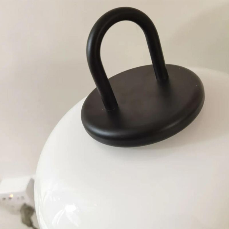 Black Lantern Table Lamp Postmodern 1-Light Ivory Glass Nightstand Light