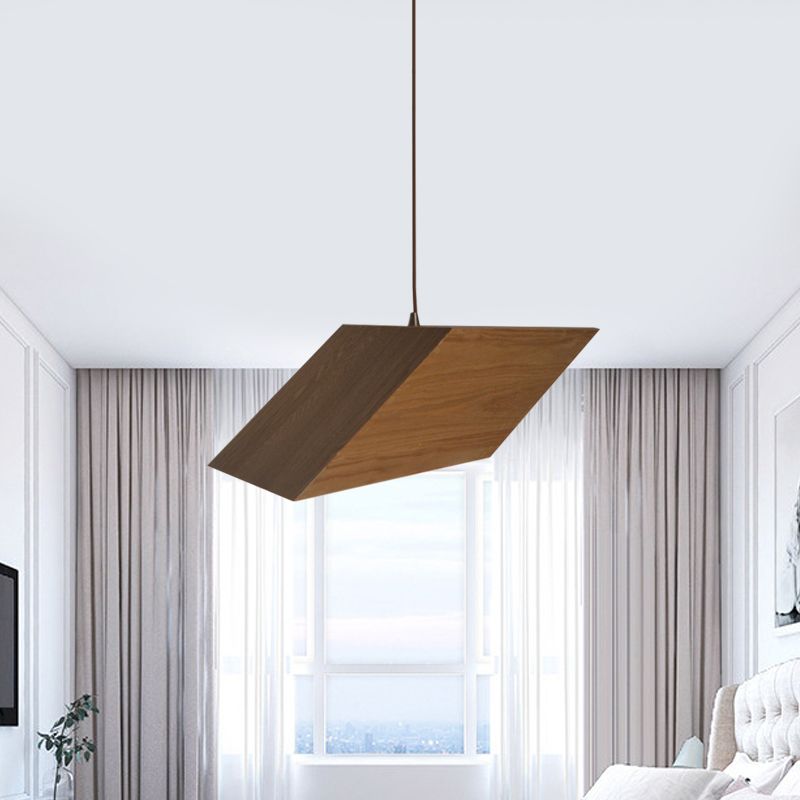 Triangular Prism Wood Drop Pendant Modern Creative 1 Light Beige Hanging Light Kit