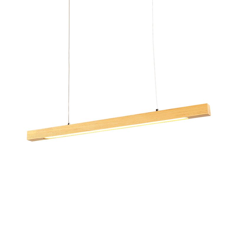 Linearer LED -Anhänger moderner japanischer Stil Holz Single Light Beige Deckenlampe in warmem/weißem Licht für Esszimmer