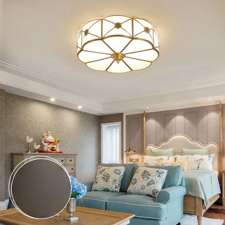 Shaded Living Room Flush Mount Ceiling Light Classic Glass Gold Flush Mount Lighting Fixture