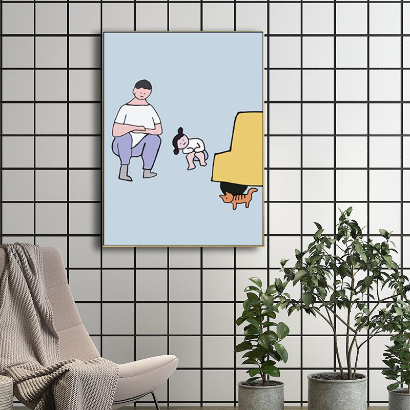 Childrens Art Kids Canvas Print Father Playing with His Baby Soft Color Wall Decor