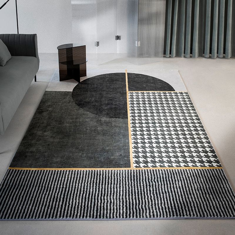 Grey Living Room Carpet Modern Geometric Pattern Area Rug Non-Slip Backing Rug