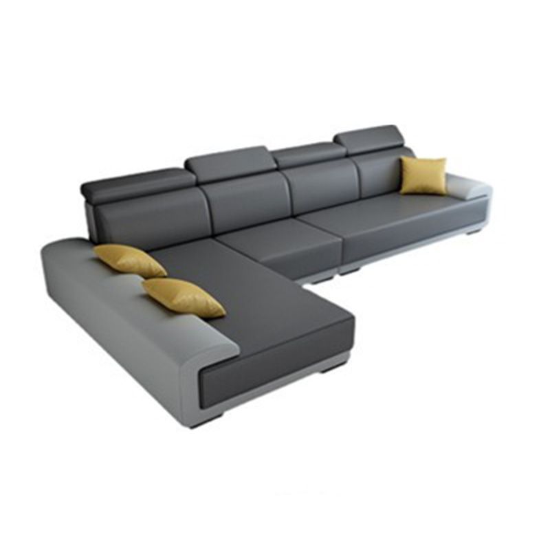 Faux Leather Pillow Top Arm Sectionals with Wear-Resistant for Living Room