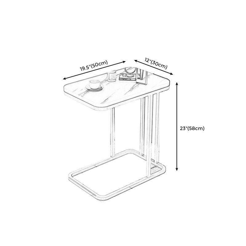Frame Base Design Is White/black Rectangular Stone Plate Top Side Table
