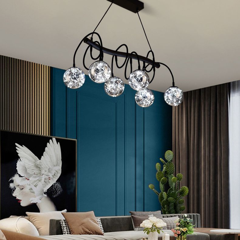 Nordic Style Glass Orb LED Island Light Creative Light String Design Coffee Shop Hanging Light