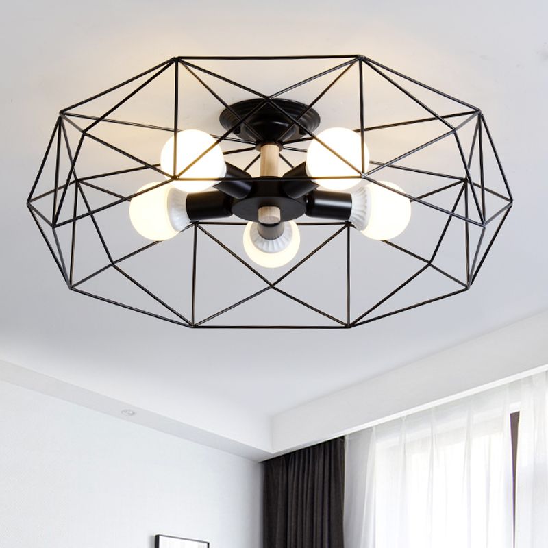 Geometrische semi-inbouw moderne metalen 3/4/5-lichts wit/zwart/goud semi-inbouwlamp met draadkooikap