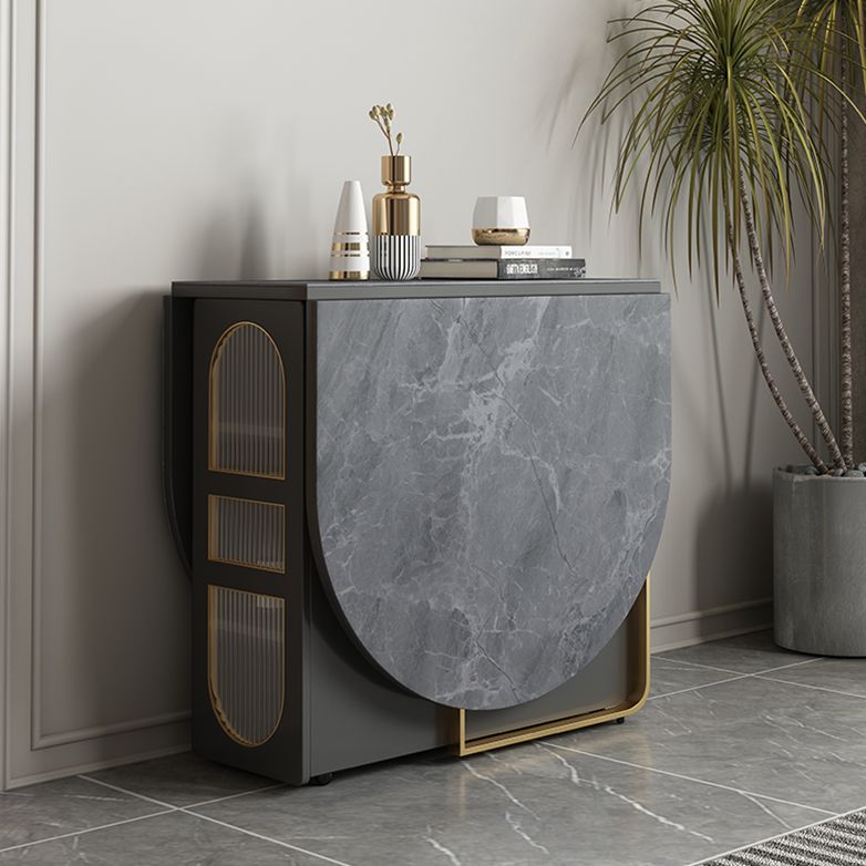 Mesa de comedor de piedra sinterizada 59 '' plegable Mesa ovalada moderna con base de caballete de almacenamiento