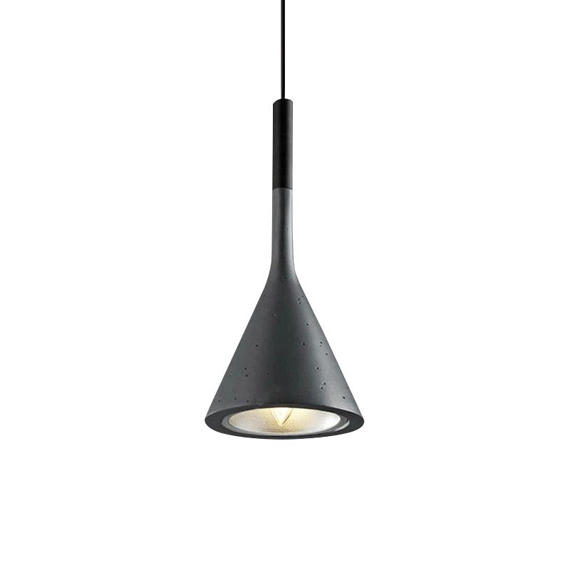 1 Head Hanging Pendant Lamp with Funnel Shade Aluminum and Concrete Industrial Bedside Ceiling Light Fixture in Black/Grey