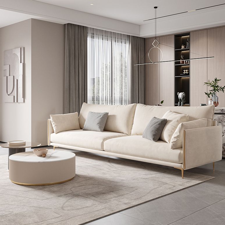 Contemporary Square Arm Settee Couch with Pillows in Beige for 1/2/3/4people