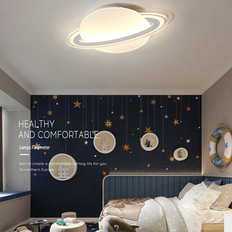 Nordic Acrylic Flush Mount Light Fixture White Saturn LED Flush Mount Spotlight for Kids Bedroom