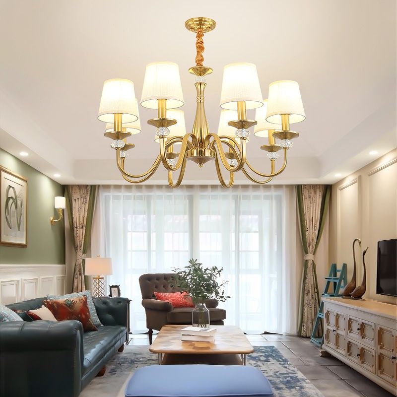 Barrel Chandelier Lighting Fixtures Traditional Suspension Light with Fabric Shade for Living Room