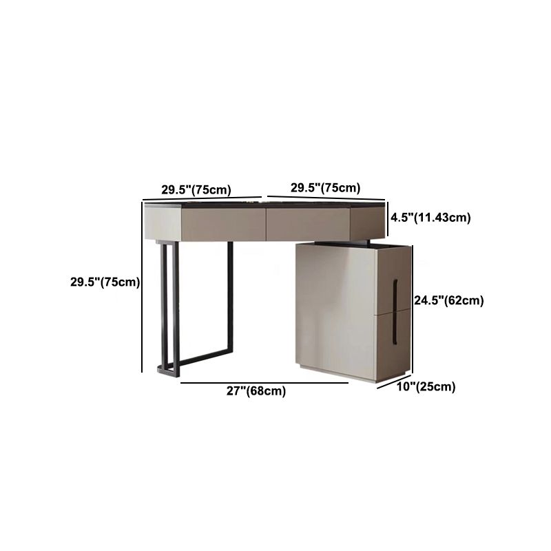 Modern Glass Corner Vanity Table Set 29.53" D 4-Drawer Makeup Vanity Table