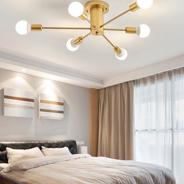 Lacquered Ceiling Light in Industrial Retro Style Sputnik Metal Semi Flush Mount for Bedroom