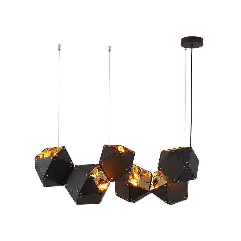Contemporary Iron Kitchen Island Ceiling Light Geometric Island Hanging Light in Black