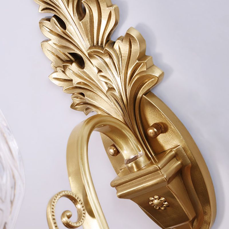 Gold Wall Mount Light Traditional Carved Glass Ruffle Bell Wall Light Fixture for Corridor