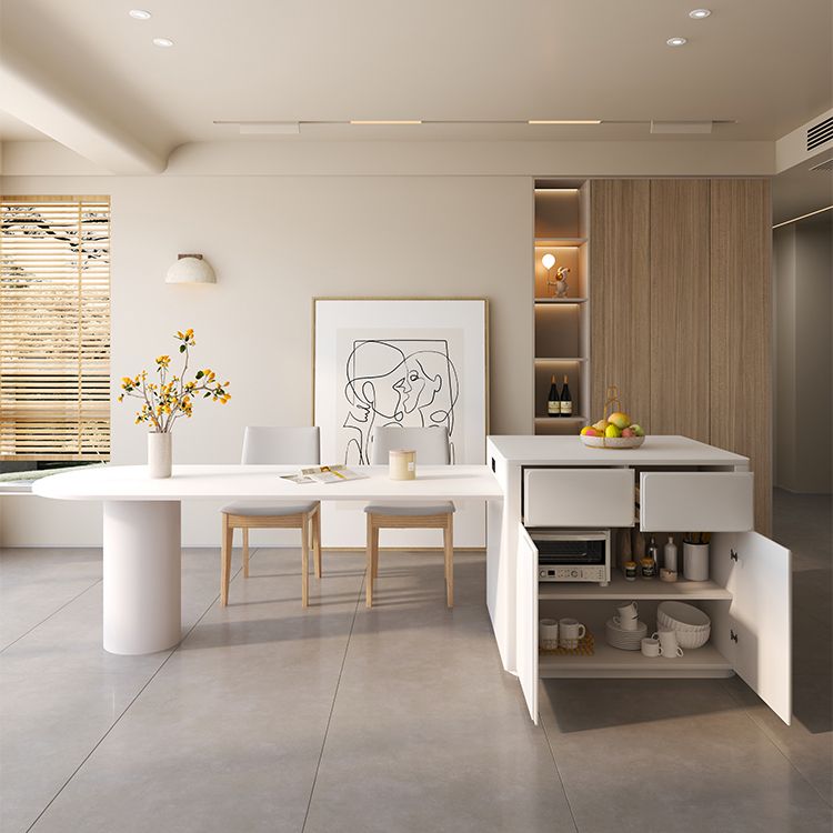 White Stone Top Dinette Table Modern Free Form Indoor Dining Table