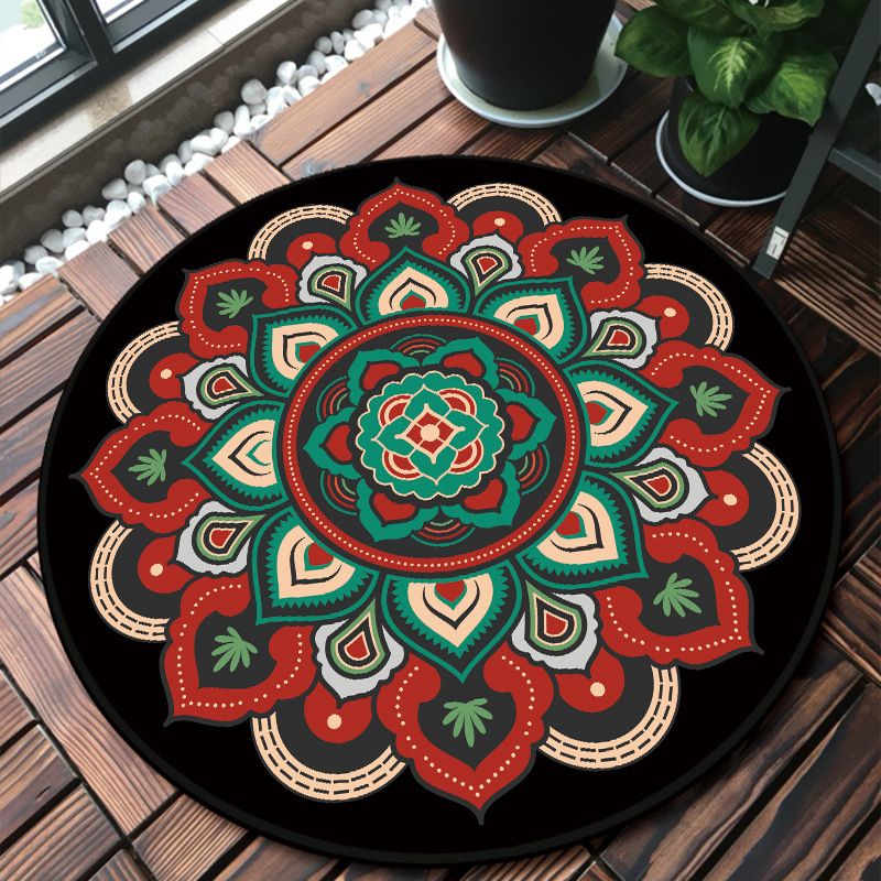 Classy Multicolor Mandala Rug Polypropylene Moroccan Carpet Stain Resistant Machine Washable Anti-Slip Area Rug for Door