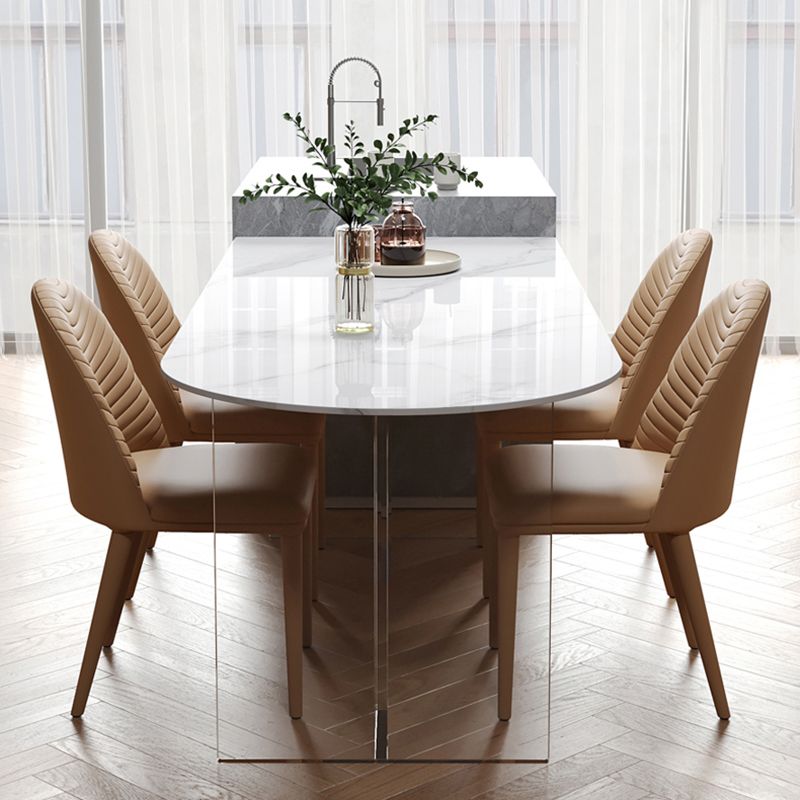 Stone Dining Table Home Dinner Furniture with Acrylic Double Pedestal for Small Apartment
