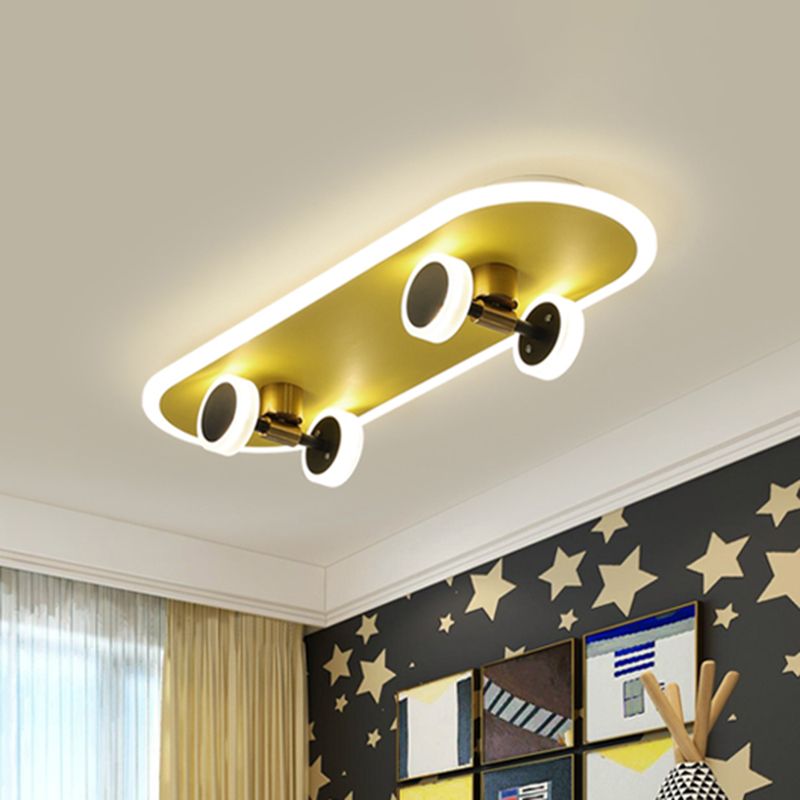 Plafond de planche à roulettes en acrylique encastré pour enfants, luminaire LED doré pour chambre de garçons
