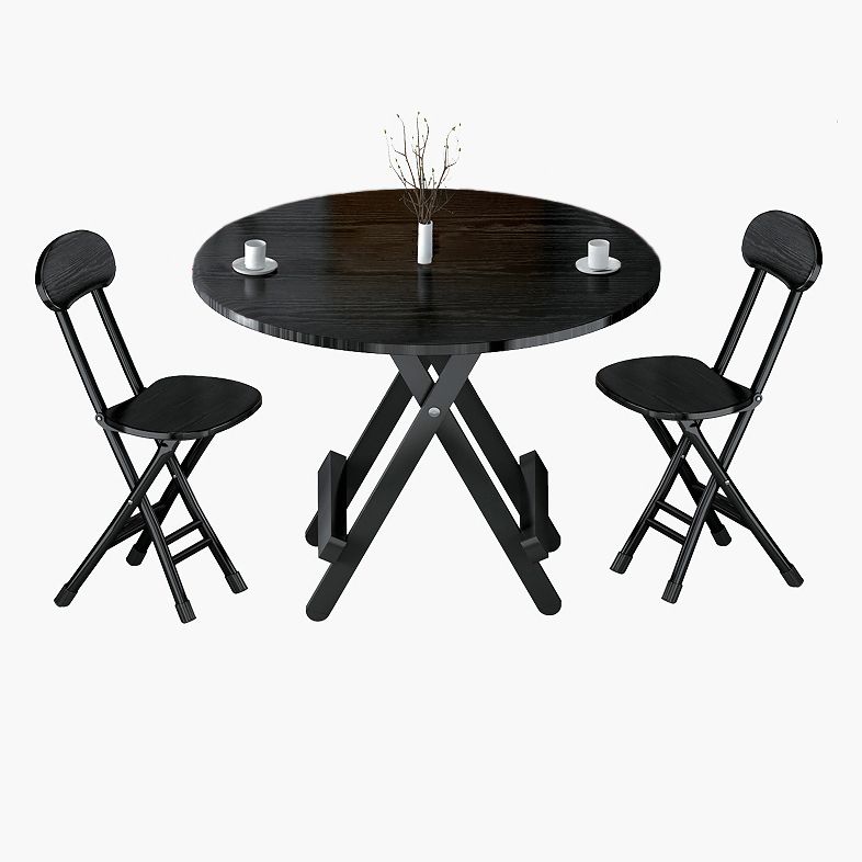 Contemporary Style Traditional Height Dining Set with Black Folding Table and Chairs