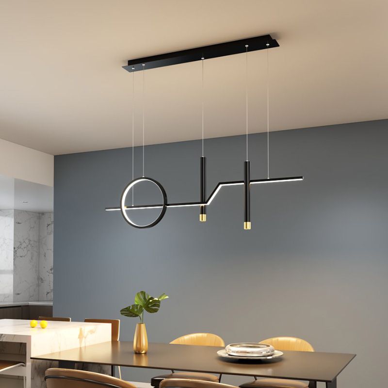 Linear Dinning Room Over Island Lighting Metal LED Modern Hanging Island Light in Black
