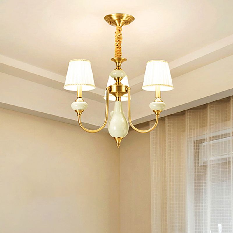 Cono sala da pranzo lampada lampada in campagna tessuto 3/6 luci a 6 luci di illuminazione a sospensione in ottone