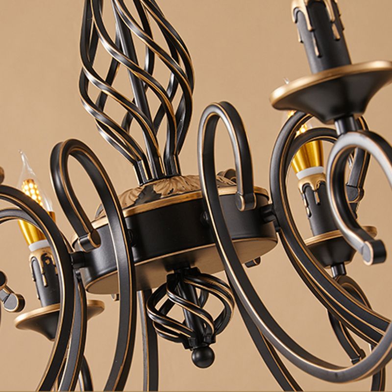 Traditional Style Chandelier Light Black-Gold Metal Candles Hanging Lighting Fixtures