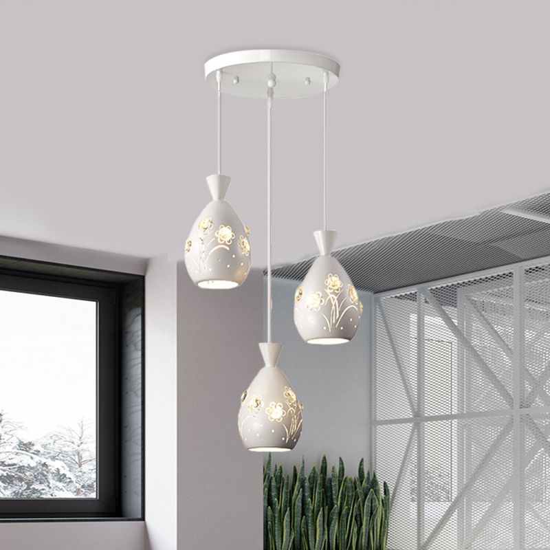 White Wine Can Shape Multi Pendant Modernism 3-Head Iron Hanging Lighting with Laser Cut Flower Design