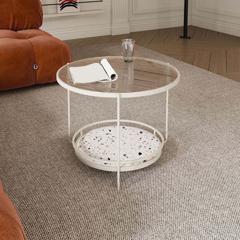 Round Minimalist Coffee Table Glass Top Steel Coffee Table for Living Room