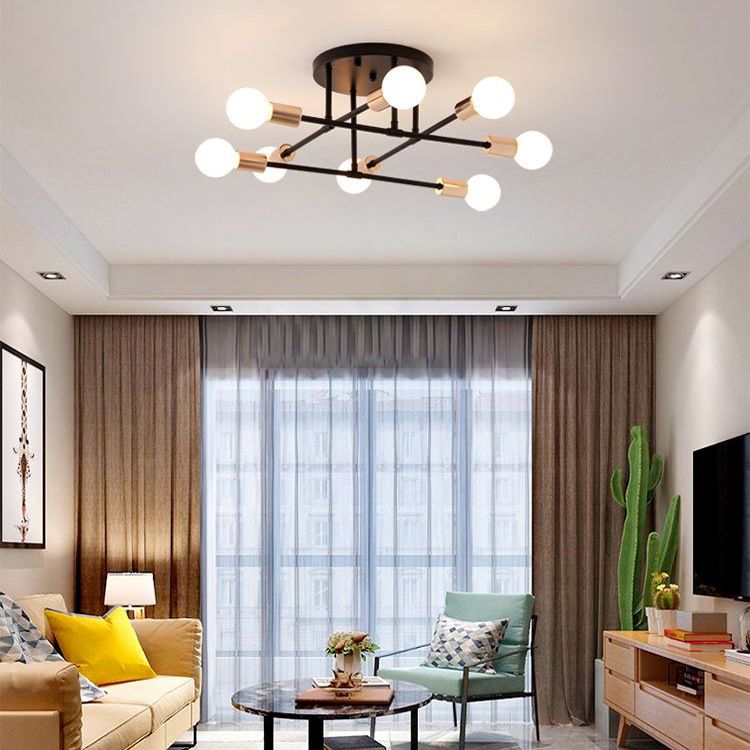 Multi-Light Semi Flush Mount in Industrial Vintage Style Bare Bulb Ceiling Light