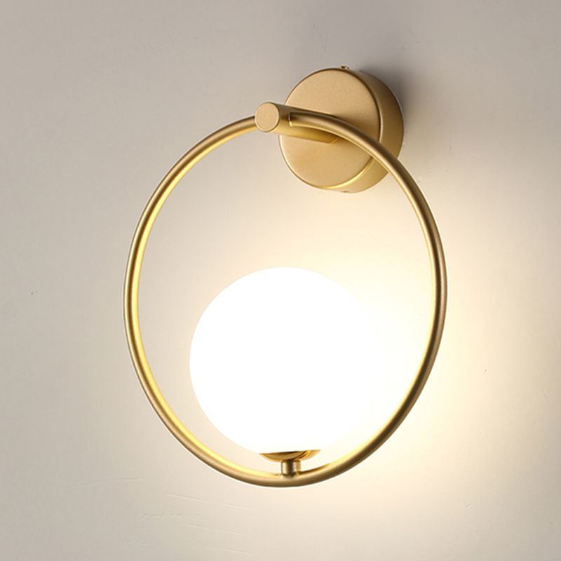 Modern Metal Wall Sconce Ball Shape Wall Light with Glass Shade for Bedroom in White