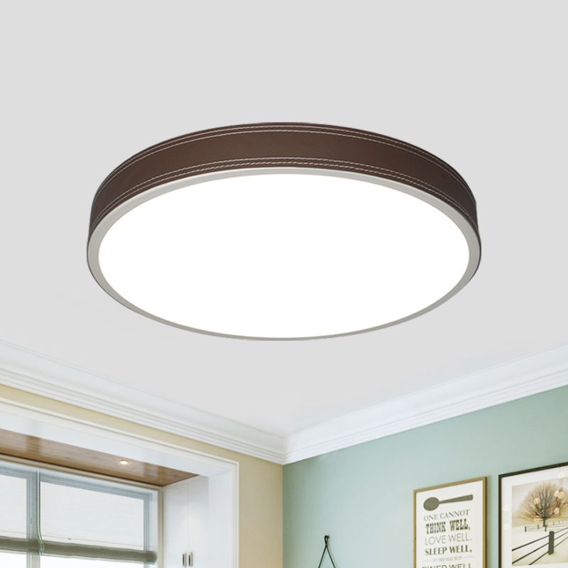 Luz de techo de disco con luz LED nórdica de montaje empotrado de cuero rojo/azul/verde para dormitorio en blanco cálido/blanco, 12 "/16"/19,5 "de diámetro
