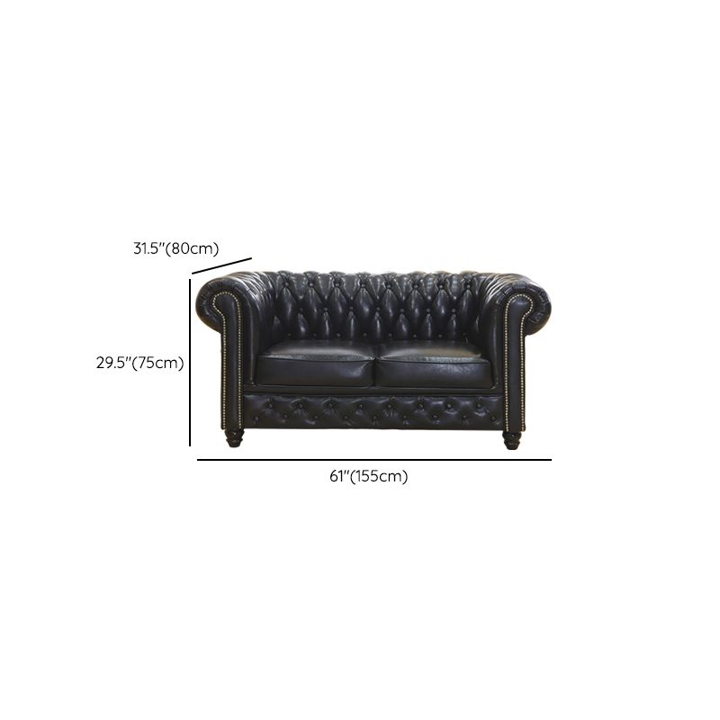 Traditional Living Room Black Tufted Rolled Arm Standard Seating