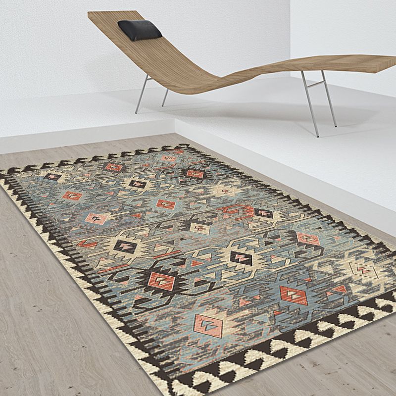 Grey Tribal Rhombus Pattern Rug Polypropylene Bohemian Area Rug Washable Anti-Slip Backing Rug for Living Room