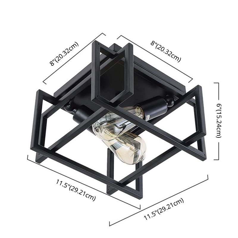 Lámpara de techo industrial retro de hierro forjado con pantalla de marco de hierro en negro