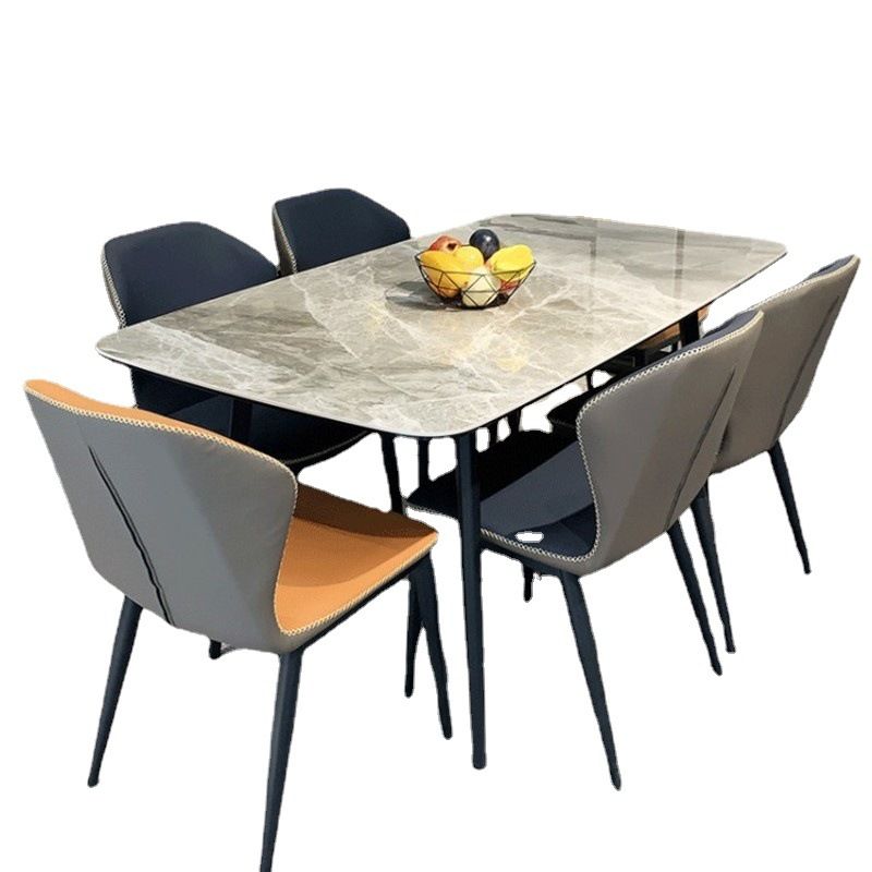 Stone Top Dining Table Contemporary Rectangle Dining Table with 4 Legs in Black