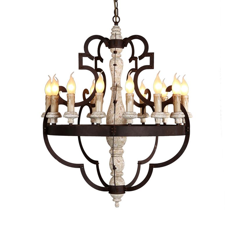 Bougie de lustre suspendue en bois 15 ampoules Traditional Pendant Lightture pour salle à manger