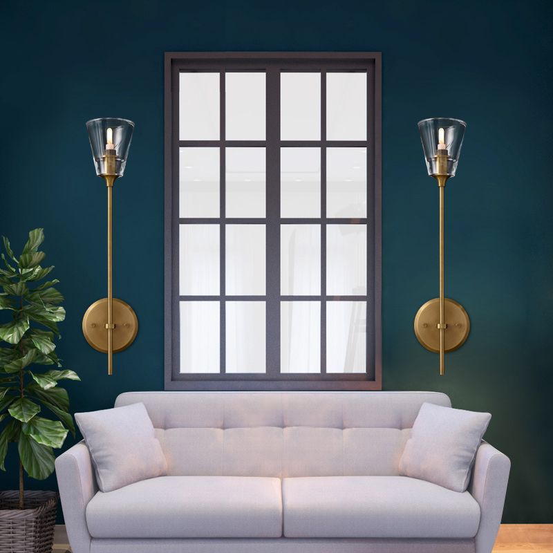 Black / Brass Finish crayon bras mur Wallchiere vintage métallique 1/2 lampe murale des ampoules avec une teinte en verre effilée transparent