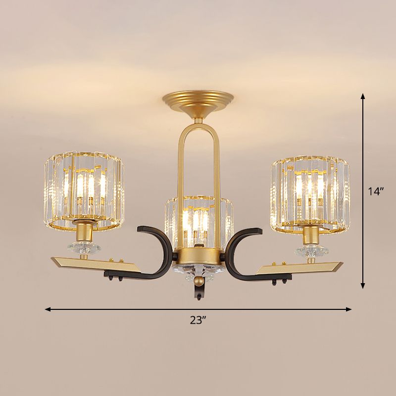 Tambor cerca de la lámpara de techo Cristal prismático modernista 3/6 bombillas Lámpara de montaje semi empotrada en oro