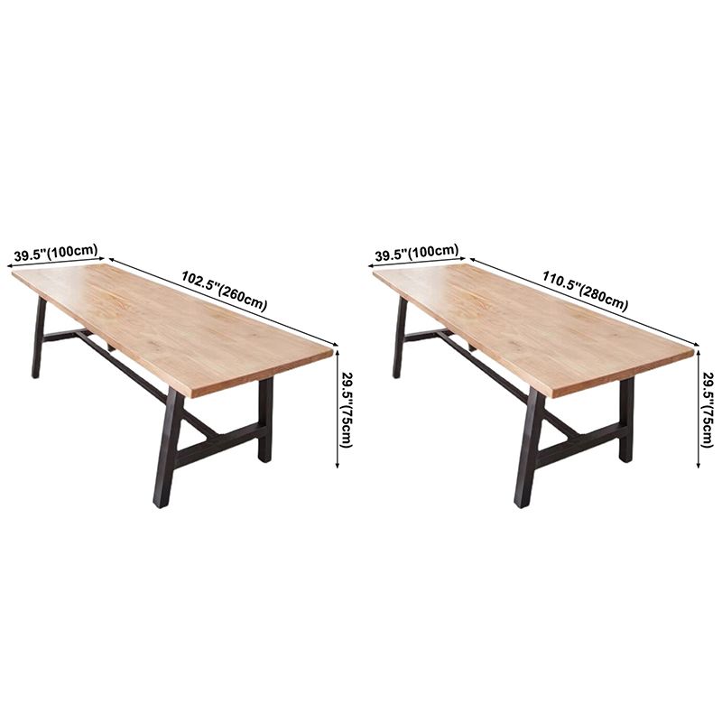 Rectangle Wood Color Dining Table Solid Wood Table Industrial with Trestle Base