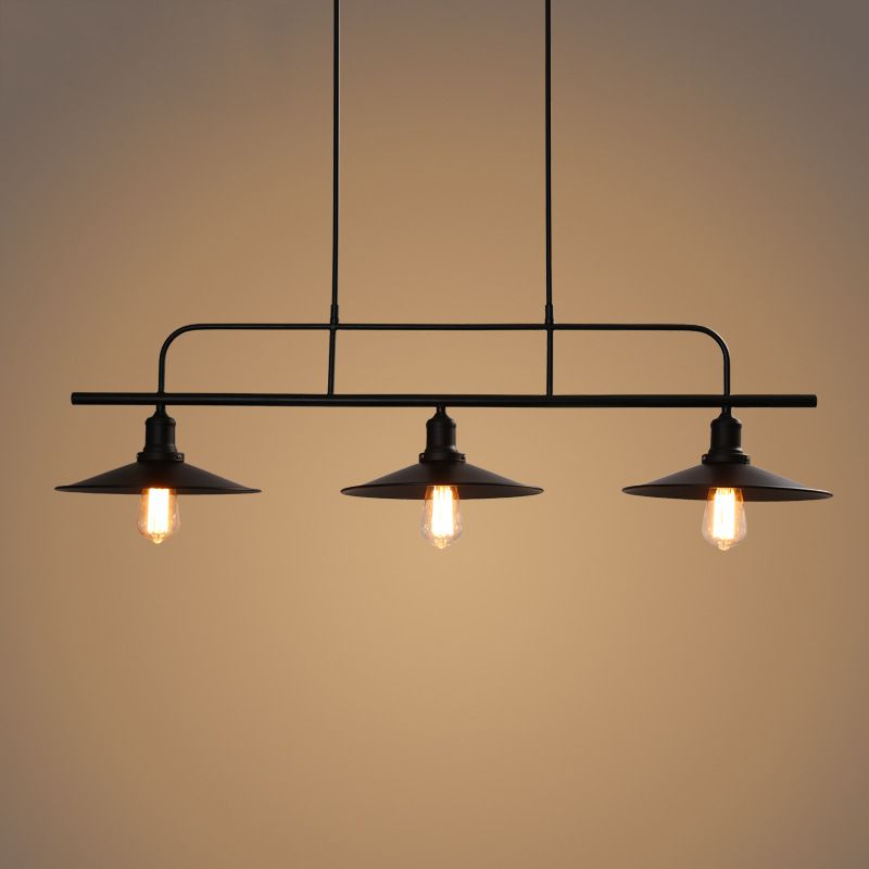 Metal Black Island Lighting Fixture Cone Shape Industrial Style Pendant Chandelier
