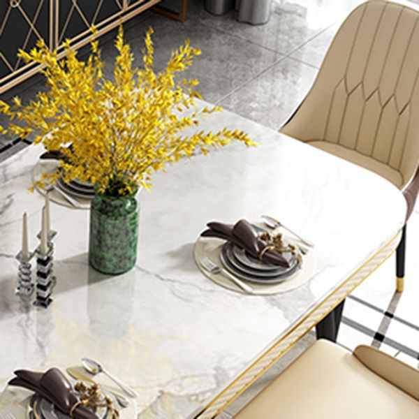 Luxury 1/2/5/7 Pieces Rectangle Dining Set Marble Dining Table with Leather Chairs